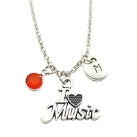 i love music necklace birthstone creative initial letter monogram fashion jewelry women christmas gifts accessories pendants