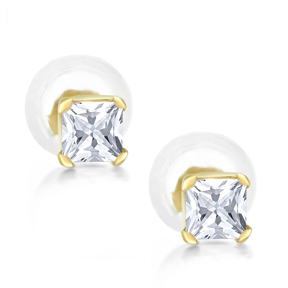 Серьги гвоздики GemStoneKing 14K желтое золото 2 мм серьги принцессы с белым фианитом