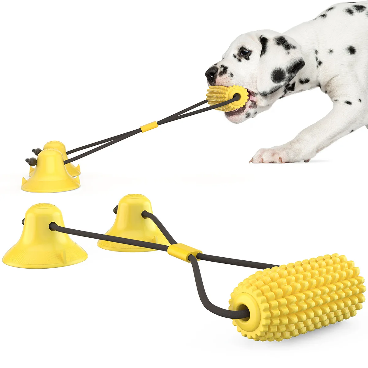 

Durable Chew Toys With Double Suction Cups Unbreakable Corn Molar Cleaning Food Distribution Multifunctional Educational Toys