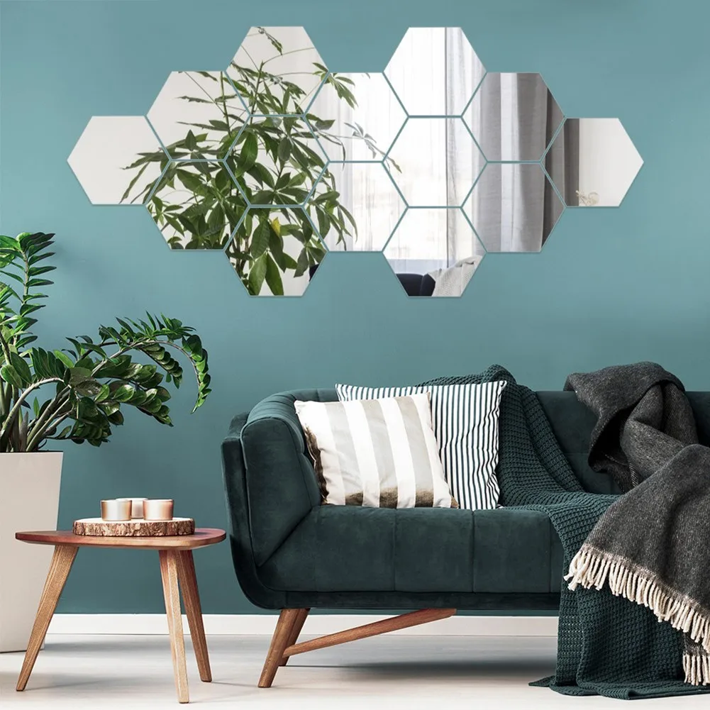 

12pcs 3D Mirror Wall Sticker Self -Adhesive DIY Hexagon Acrylic Wall Stickers For Bedroom Living Room Art Decal Home Decor