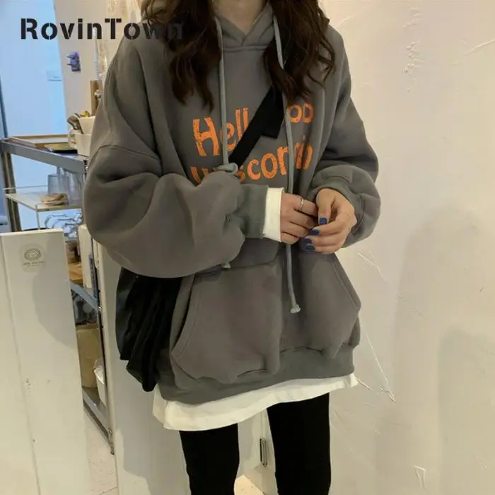 Spring&ampautumn Kpop Oversize Orange Gray Loose Fit Women Hoodie Long Sleeve Casual Style Joint Free Shipping 2020 | Женская одежда