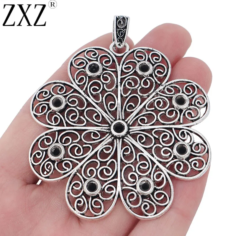 ZXZ 2 шт тибетские серебряные большие филигранные Цветочные Подвески для ожерелья