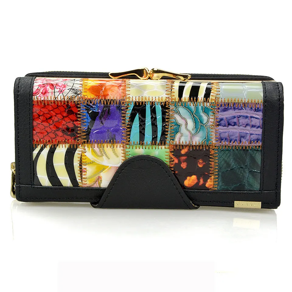 

Mosaic Genuine Leather Women Wallet Female Long Clutch Lady Big Capacity Wallet Card holder Zipper Coin Purse Phone Pocket Carte