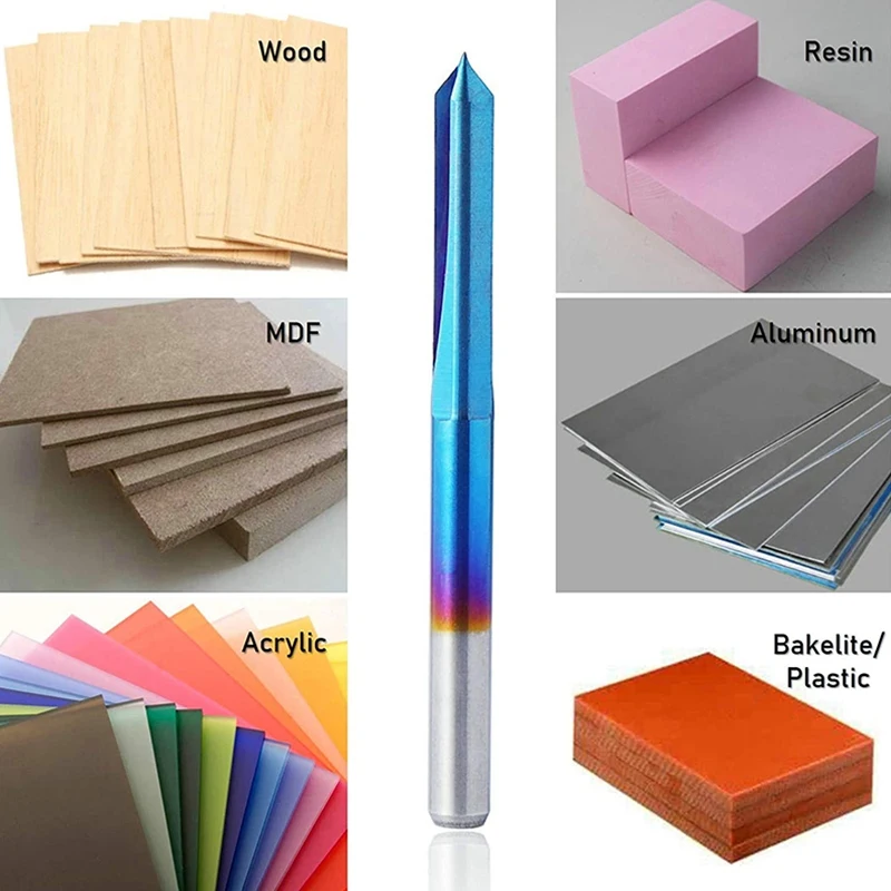 

10Pcs Straight Groove 60 Degree V Bits Engraving Bits 2-Flute 1/8inch Shank 0.1mm Tip Carbide Router Bits Router Bits