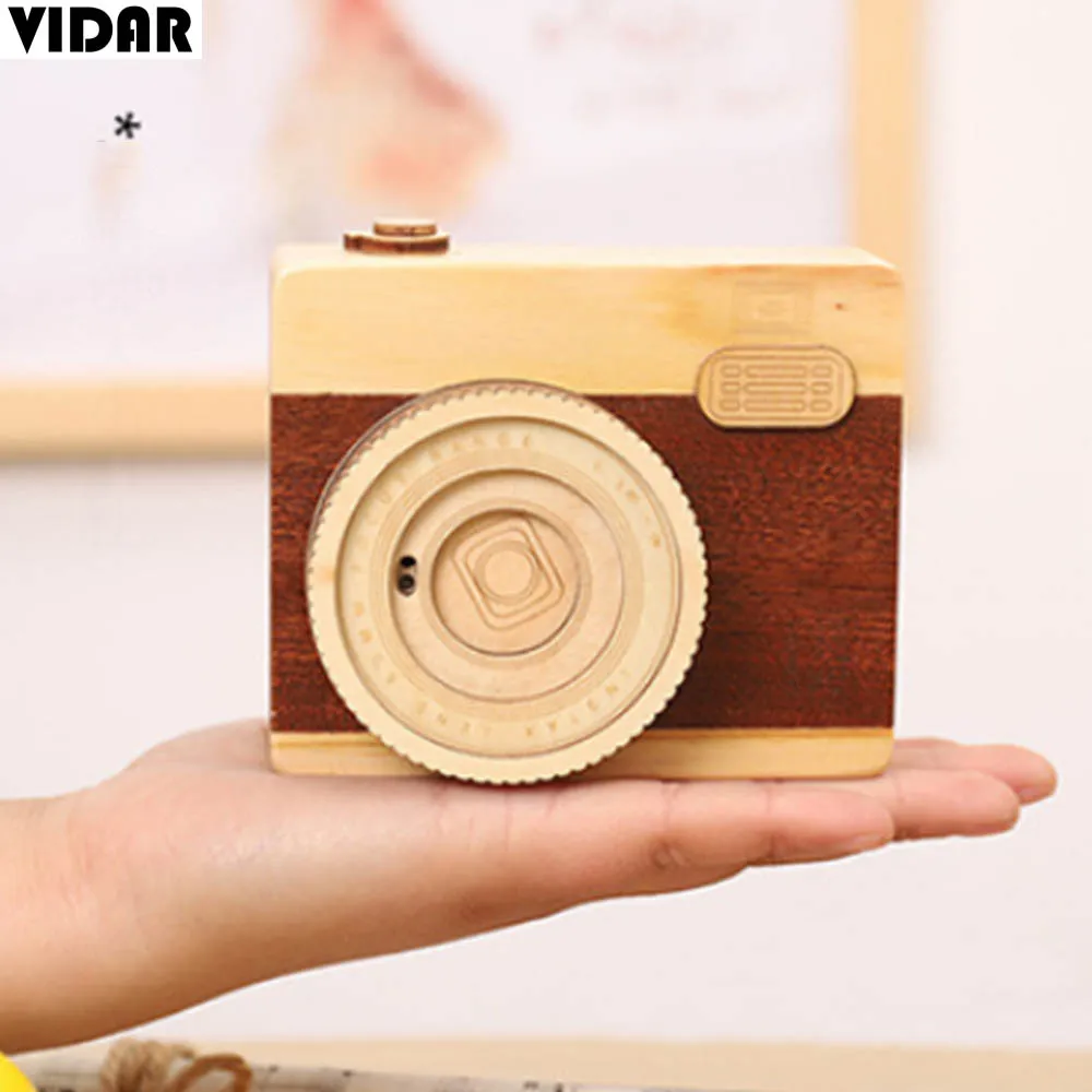 

VIDAR Nordic Clockwork Small Music Box Wood Camera String Music Box For Kid Hand Crank Music Box Children Kids room Decoration