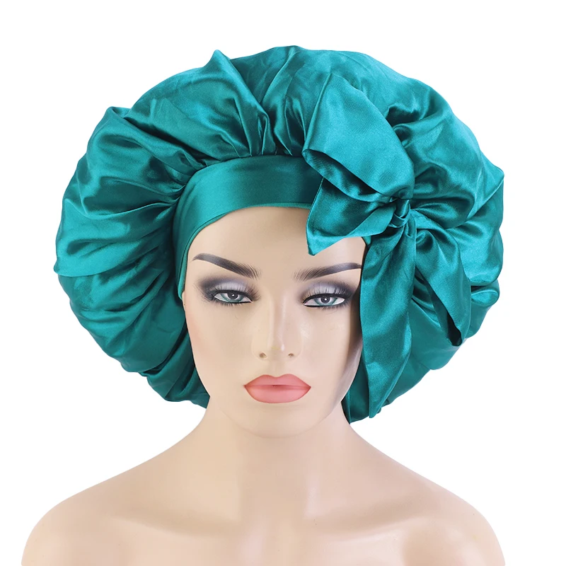 

Large Size Satin Bonnet Women Night Sleep Cap Solid Color Adjustable Wide Band Elastic Head Wrap Hair Bonnet Sleeping Hat