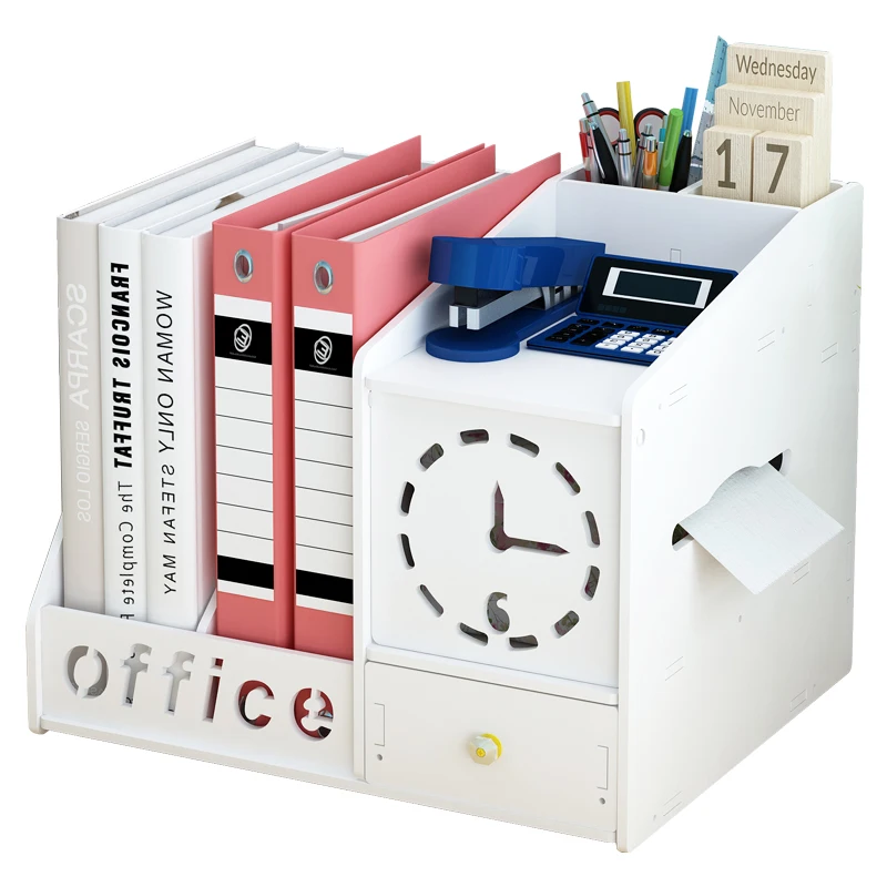 

Office Supplies Folder Receiving Box Desktop Books Artifacts Penholder Stationery Student Desk Shelf Paper Towel Box