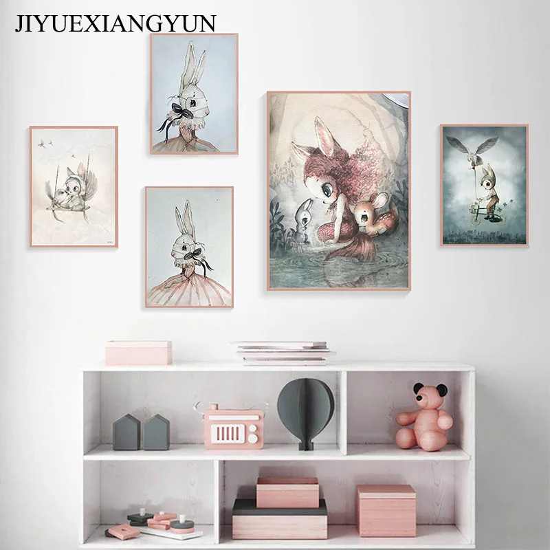 Домашний декор искусство на стену кролик девочка животное детская спальня