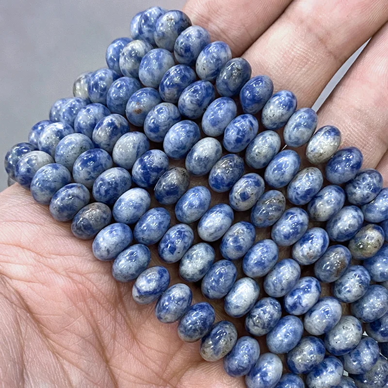 

4/6/8mm Natural Stone Smooth Dot White Blue Vein Sodalite Rondelle Spacer Beads DIY Earrings Bracelets for Jewelry Making 15''