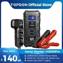 Topdon 2000A Car Jump Starter V2000 Pro 20800mAh Auto Starting Device Power Bank Car Battery Starter Launcher for Car Booster