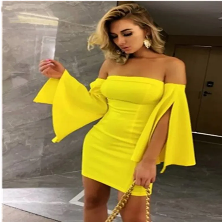 

Echoine Skinny Split Sleeve Mini Dress Women Sexy Off Shoulder Party Elegant Dresses Fitness Ladies Sundress