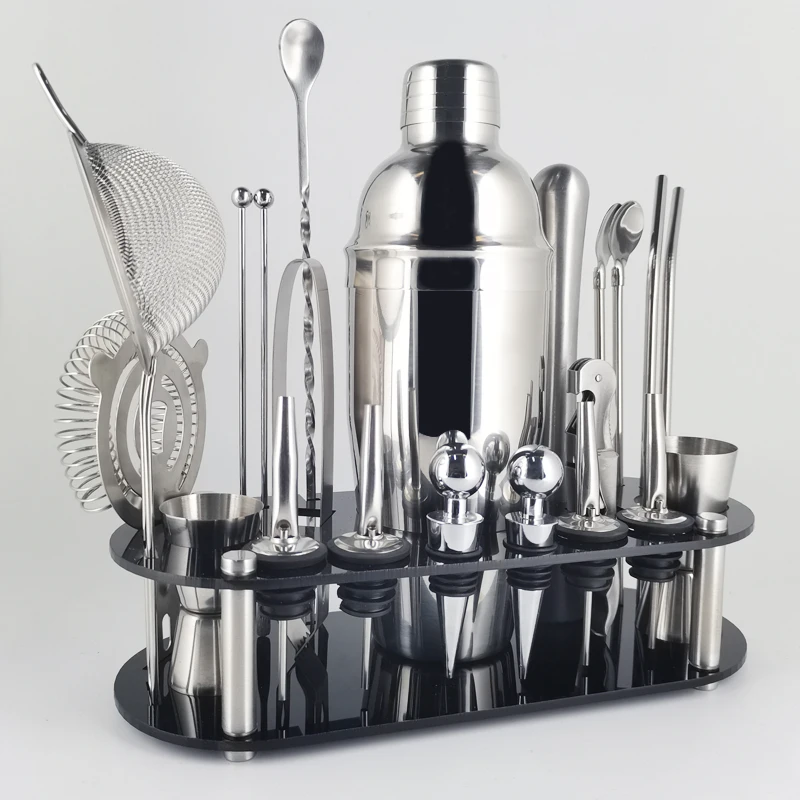 750/550ml 800/600ml Stainless Steel Cocktail Shaker Bar Tools Set with 25/19oz Jigger Muddler Mixer Cork Recipe Book Holder | Дом и сад