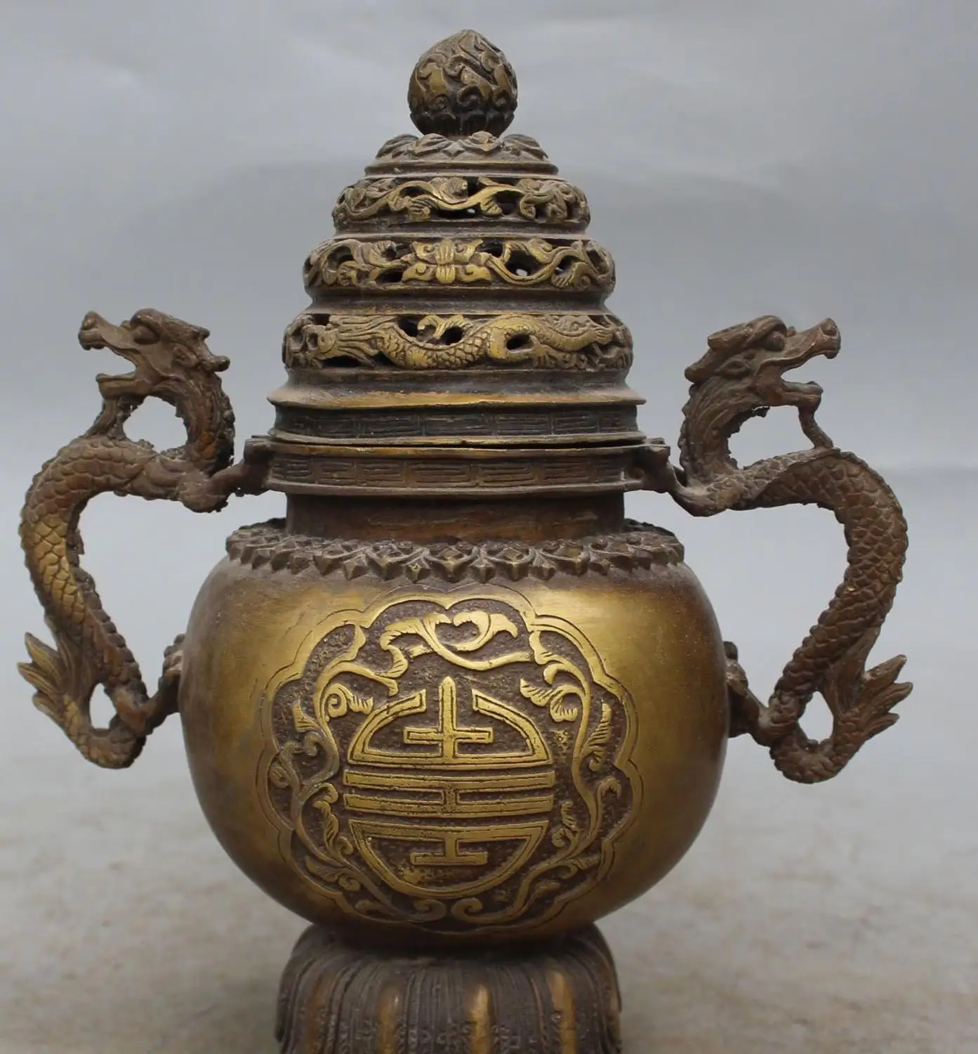 9 &quotпомеченный китайский буддистский бронзовый благоприятный 2 дракон ладан