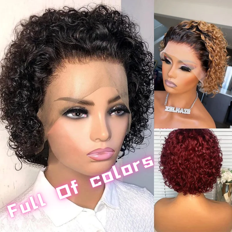 

Maki 8 Inches 180% Density Pixie Cut Wig Human Hair Deep Curly Bob Wigs 13x1 Lace Front Wig for Black Women Brazilian Preplucked