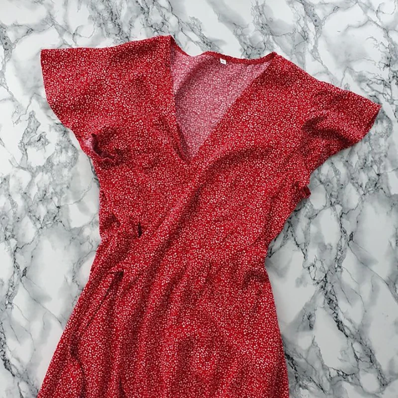 Женское платье с коротким рукавом и принтом асимметричное тонкое Бандажное