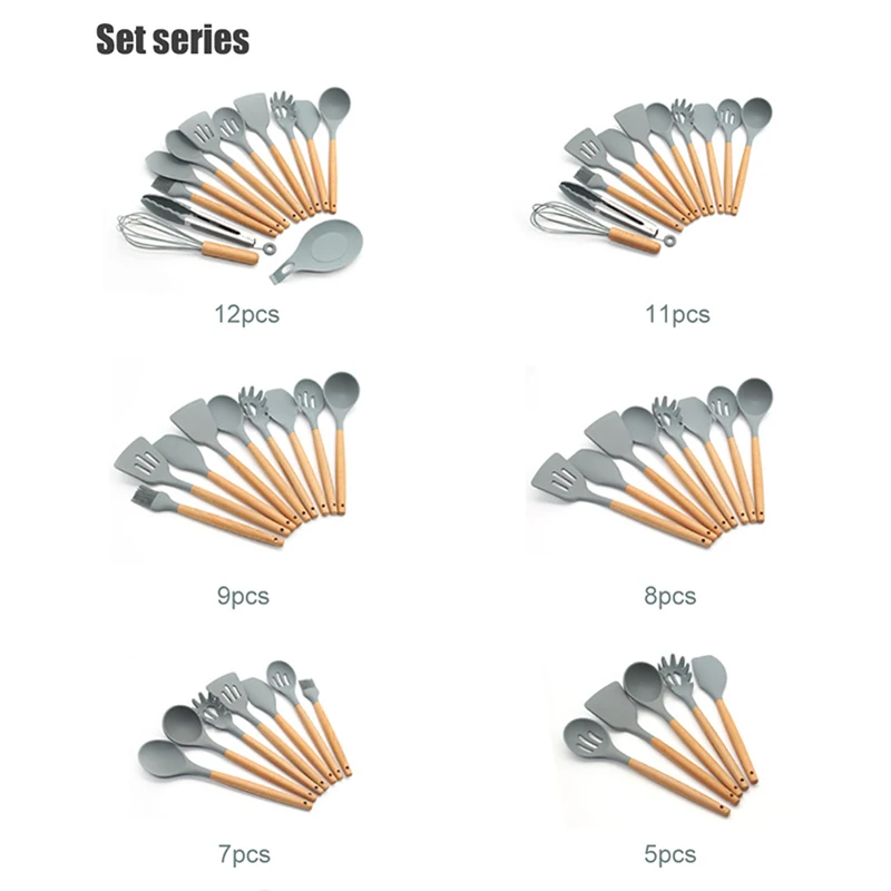 

Silicone Heat Resistant Kitchenware Set Non-stick Cooking Tools Kitchen Accessories Food Grade Spoon Scraper