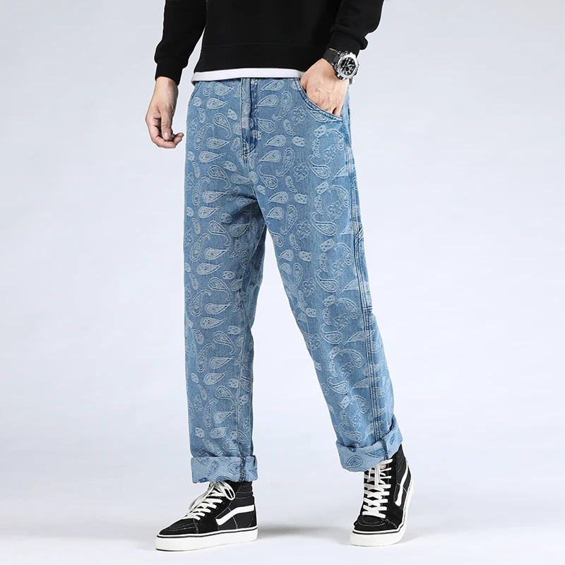 

46 Plus Size 2021 High Quality Men's Baggy Denim Male Casual Straight Pants Fashion Jeans Loose Trousers Versatile Streetwear