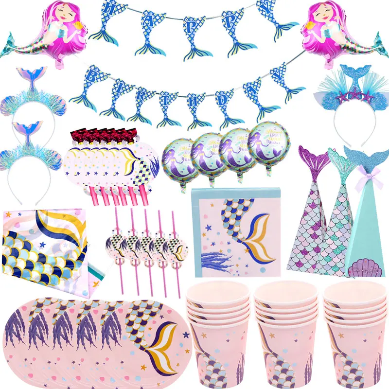 Русалка тематическая вечеринка на день рождения одноразовая упаковка Вечеринка