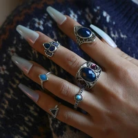 mediaeval vintage big dark blue gemstone womens rings set retro triangle oval unusual new years ring christmas gift jewelry