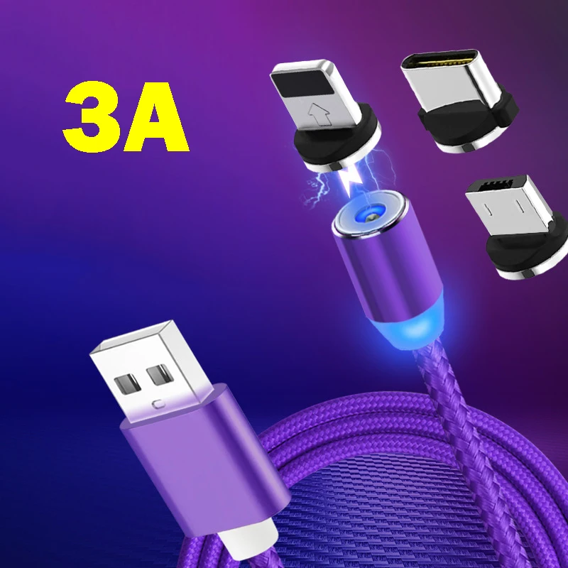 3а Быстрая зарядка Магнитный Micro USB кабель для iPhone Samsung передачи данных Шнур