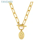 Женское винтажное ожерелье FANSHIDI, ожерелье с медалью и монетницей, чокер из нержавеющей стали на массивной цепочке