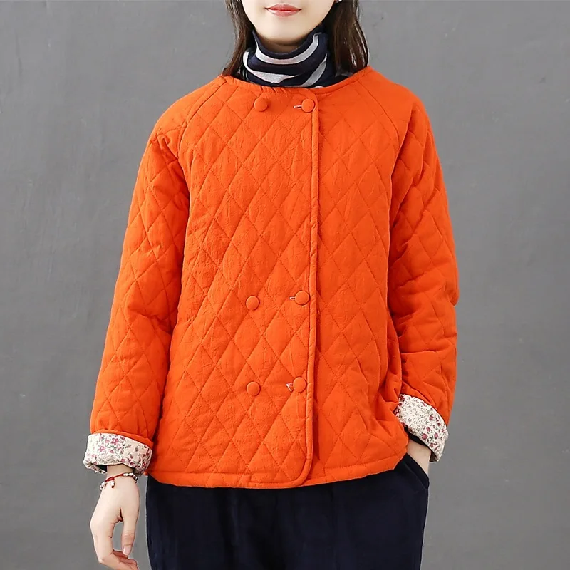 Художественная ретро хлопковая льняная короткая стеганая одежда женская зимняя