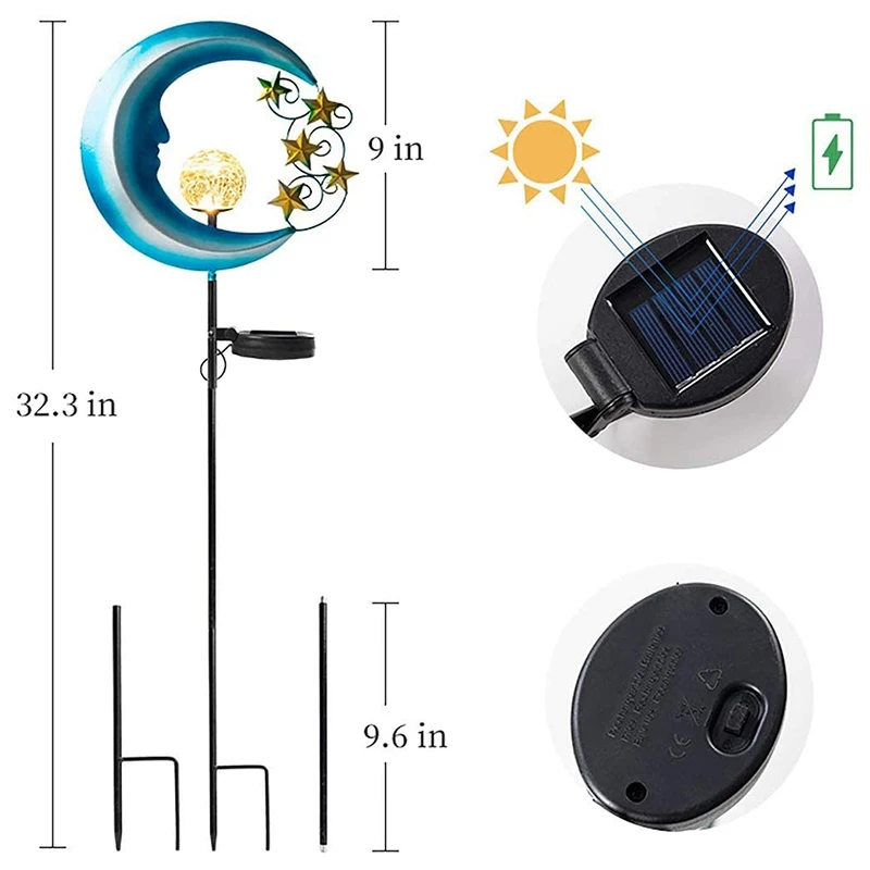 

Garden Solar Outdoor Decorative Light Metal Moon Star Crack Spherical Landscape Light Suitable for Lawn, Courtyard