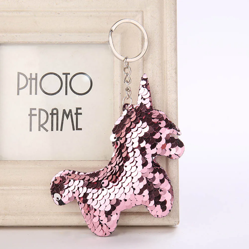 Pink Unicorn Блестящее блестящее кольцо для ключей с русалочкой и единорогом, подвесная Елочная игрушка с сердечком, мягкий брелок для ключей, сумка для автомобиля, подвесной брелок - Цвет: Pink Unicorn