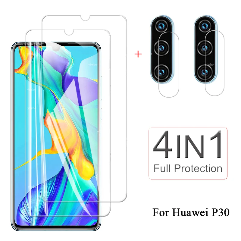 

4-в-1 Full Glue, Защитная пленка для экрана для Huawei P30 защитной крышкой для объектива фотоаппарата пленка для телефона huawei p30 p 30 6,1 "Защитная пленка ...