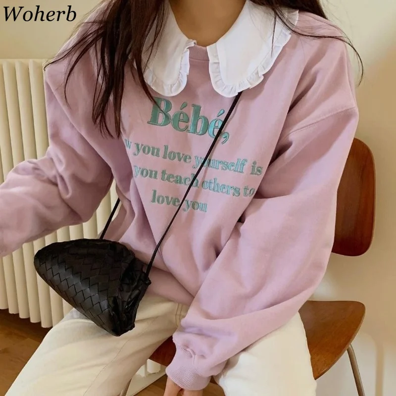 Woherb 2022 свитшот с вышивкой букв Женский Осенний шикарный Простой корейский модный