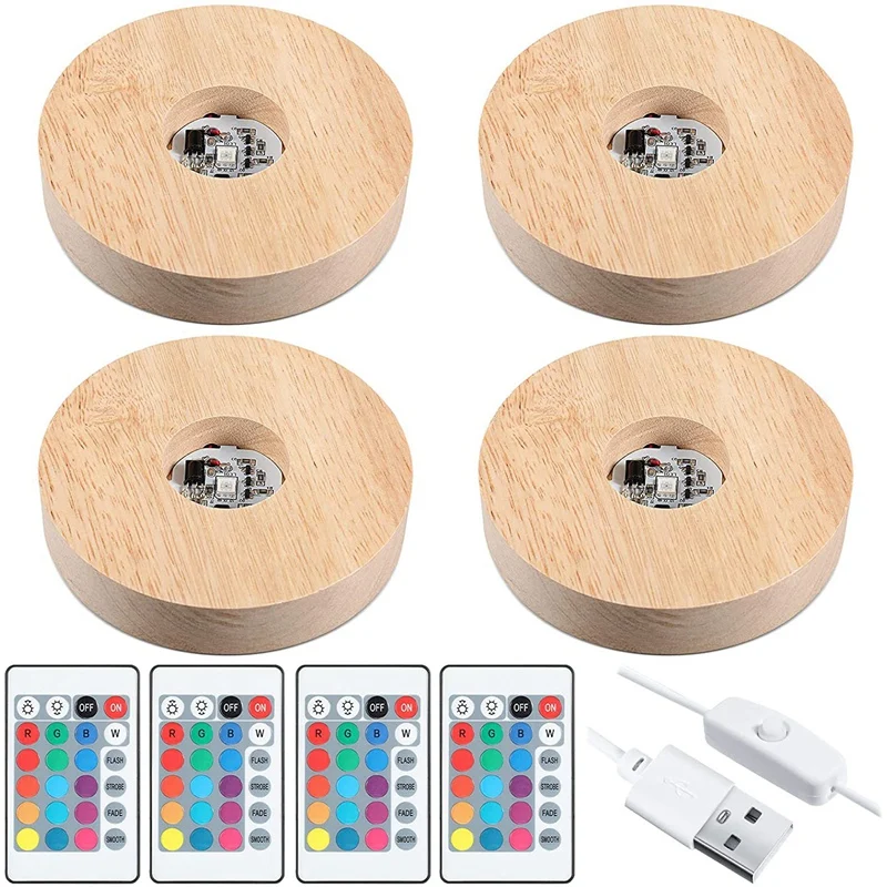 

Деревянная осветительная стойка 3,94 дюйма, цветсветодиодный осветительная LED-лампа, основа дисплея с дистанционным управлением для 3D хруста...