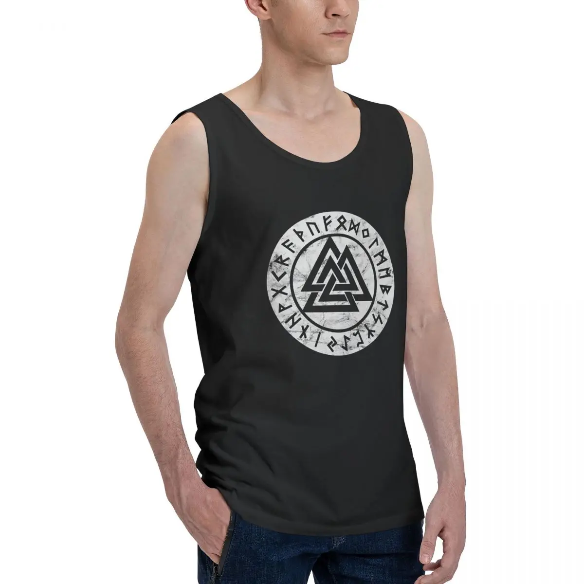 

Vintage Valknut Odin Symbol Vikings Runes Zipper Men's Tank Top Shirt Vest Men set Funny Novelty Creative Sleeveless Garment