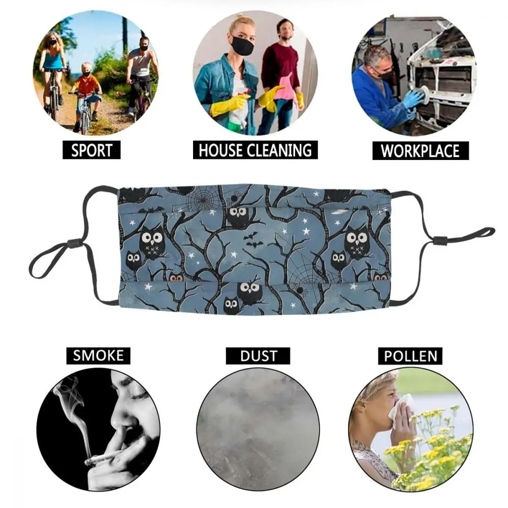 

Spooky Woods Owls Unisex Reusable Face Mask Owl Bird Anti Haze Dustproof Protection Cover Respirator Mouth Muffle