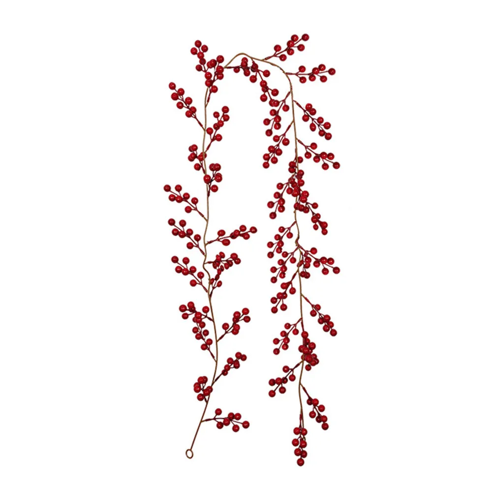 

Red Berry Garland Artificial Christmas Tree Decoration Fake Plant Festival 1pcs Plastic Party Ins Wall Hanging Fortune Fruit