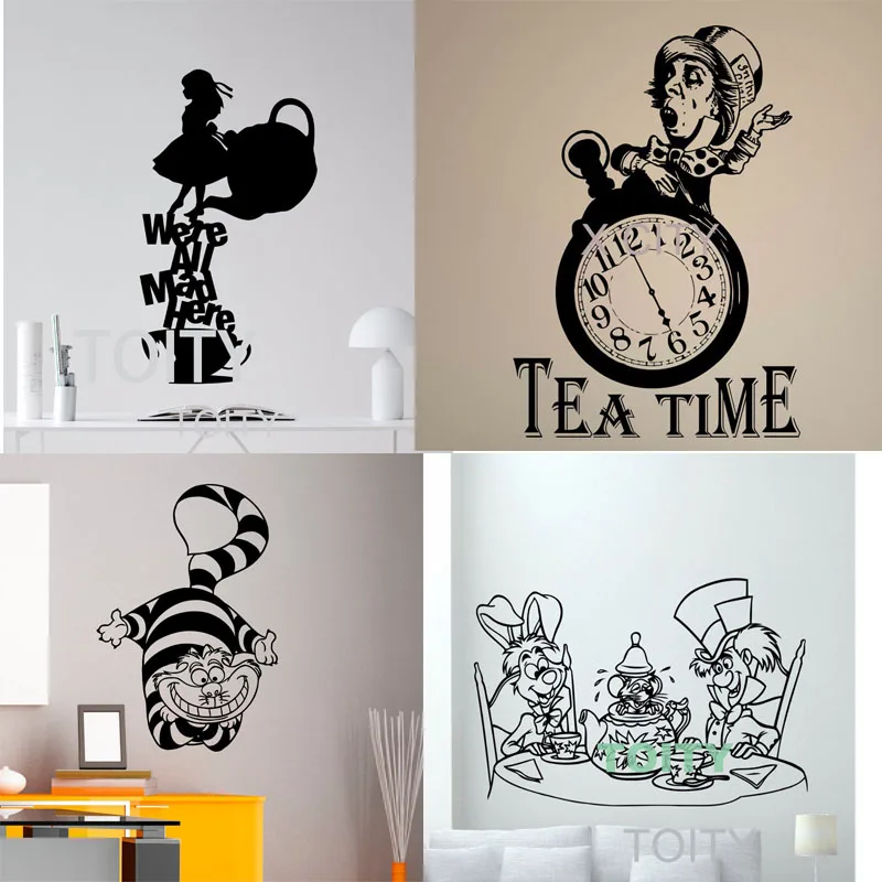 

29 Designs Alice In Wonderland Wall Sticker Tea Time Vinyl Decal Rabbit Mad Hatter Decor Cheshire Cat Poster Nursery Mural