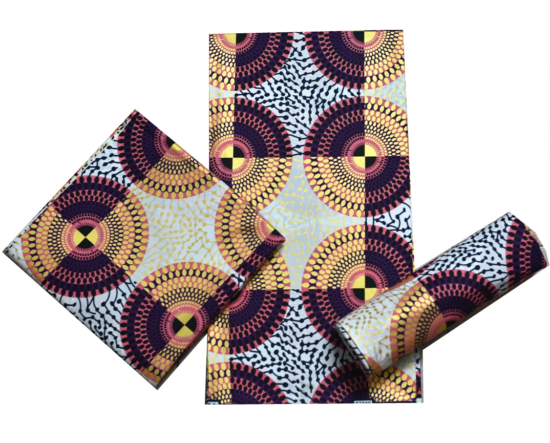 

New African Wax Fabric Wrap Tissu Ankara Batik Nigerian Wrapper Golden Silver 100%Cotton Material Ghana Golden Wax For Dress