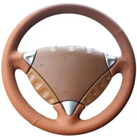 diy custom hand stitching brown natural leather car steering wheel cover for porsche cayenne 2006 2007 2008 2009 2010