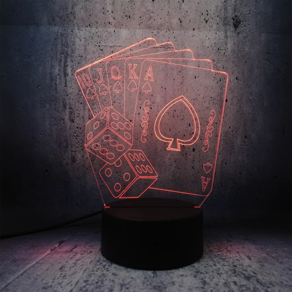 Креативная 3D светодиодная USB лампа волшебное украшение TEXAS HOLD EM Dice Poker Spades