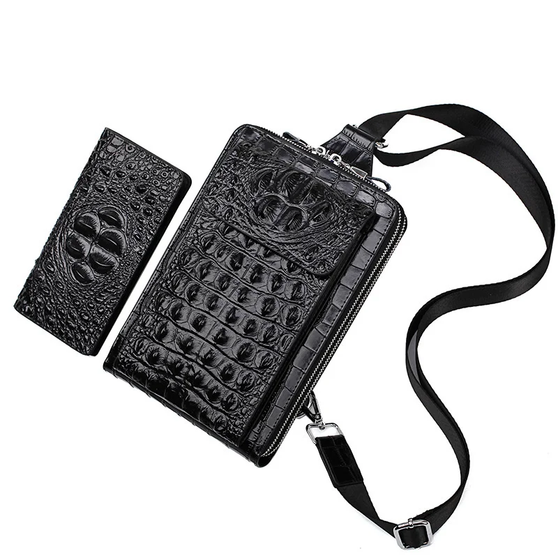 

First Layer Cowhide Alligator Design Men's Chest Luxury New Fashion Single Shoulder Crossbody Messenger Mini Small Bags Purse