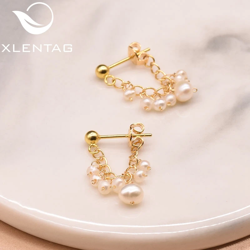 XlentAg серьги-подвески с натуральным пресноводным жемчугом для женщин, подарок, 925 пробы серебряные Висячие серьги, ювелирные изделия GE0674