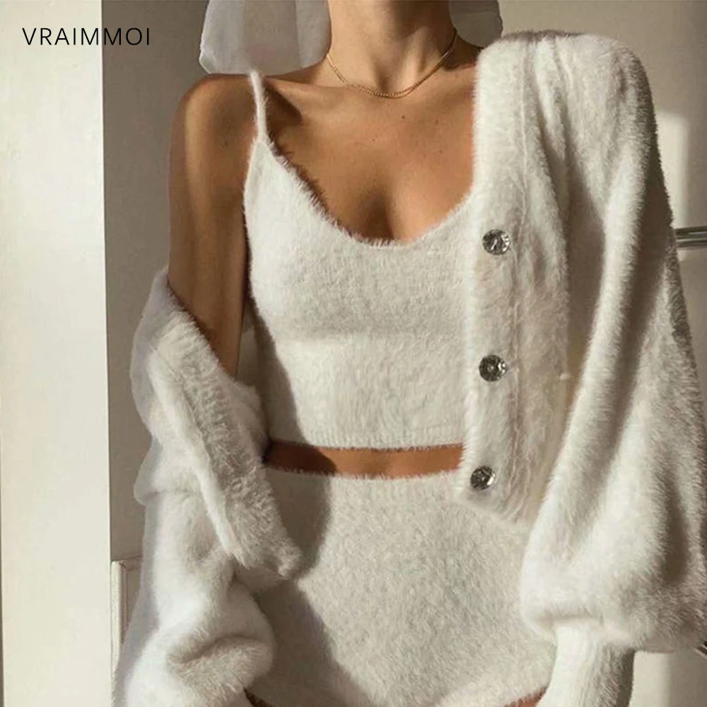 

Women Mohair Camisole Autumn Small Sling Winter Short Sleeve V-Neck Fall Hot Sale Belly Slim Sweet Sweater Fashion Blogger Trend