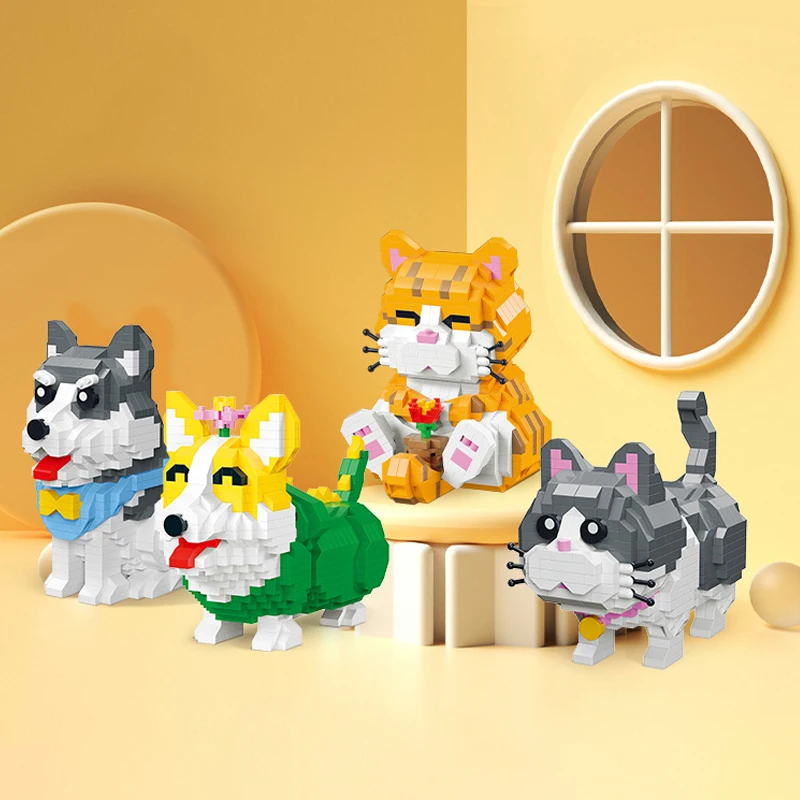

Новое поступление, милый мир животных, пемборк, корги, кошка, котенок, 3D Мини Алмазные блоки, кирпичи, строительные игрушки для детей, без кор...