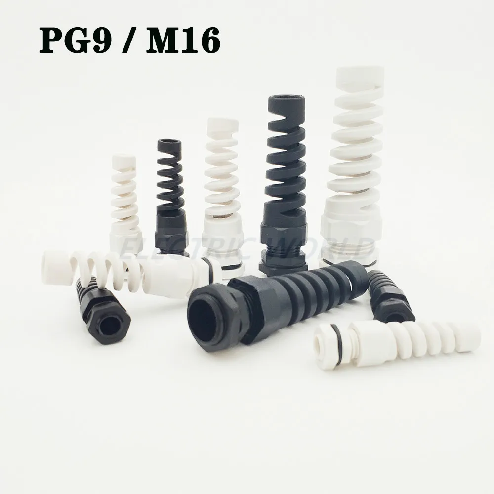 

Nylon Cable glands 100pcs PG9 waterproof cable connectors thread gland rubber wiring conduit Anti-bending plastic cable sleeve