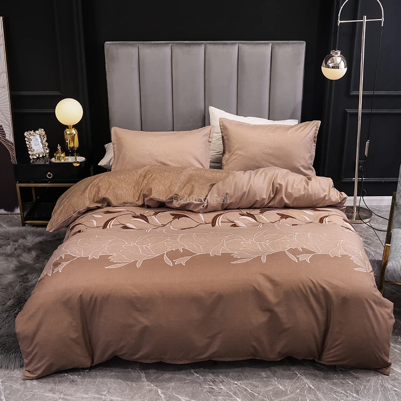 Роскошные светло коричневые Цвет печатных Постельное белье для взрослых и детей