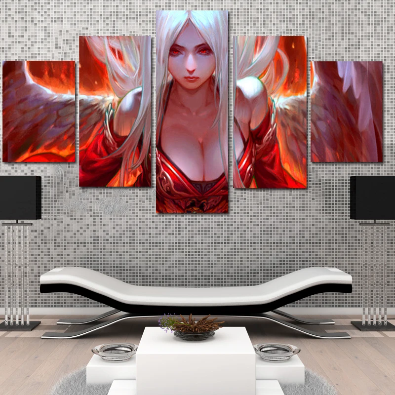 

Nordic Canvas painting for living room Female devil angel HD 5 PCS Hoom Decor Posters Creativity Figure Wall Art paintings