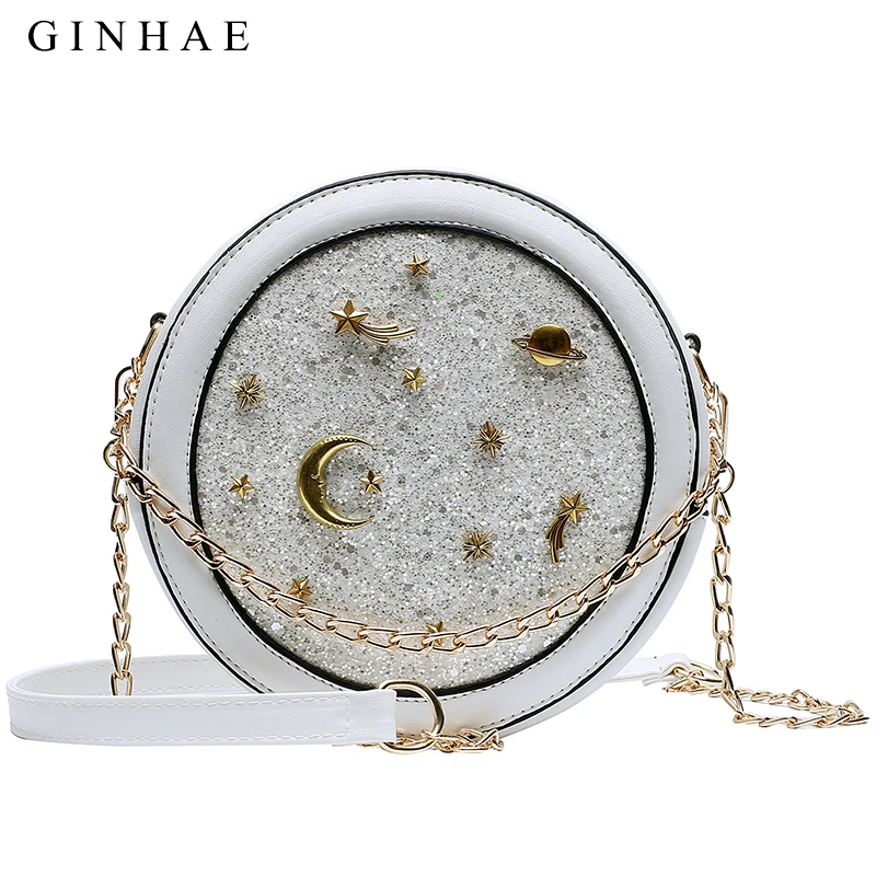 Дизайнерская круглая сумка из искусственной кожи с блестками планеты сумки на