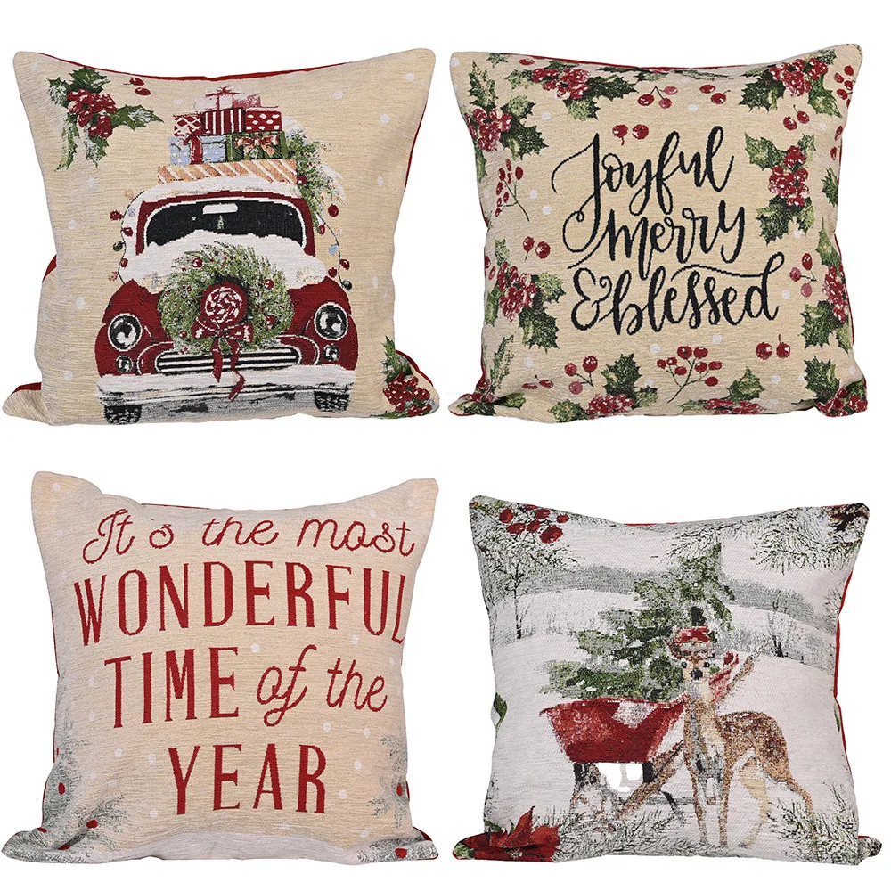 

Christmas Pillow Cover Cartoon Cushion Sofa Reindeer Letter Printed Knitting Pillow Case Home Decorative for Bedroom 46x46cm