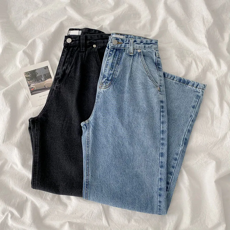 

High Waist Women Jeans Vintage Casual Streetwear Versatile Denim Trouser 2021 Spring Fashion New Baggy Femme Wide Leg Pants