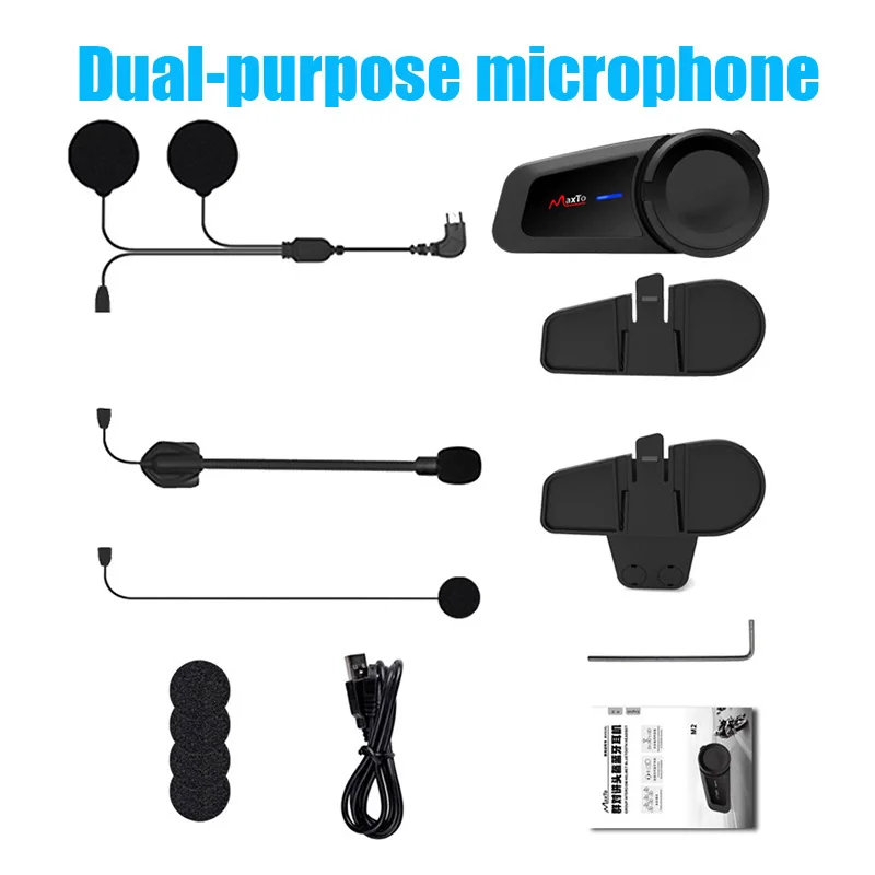 

Maxto M2 Universal Motorcycle for Full/Half Face Helmet Headset 6Riders Group Talking Intercom Bluetooth 5.0 FM Radio Compatible
