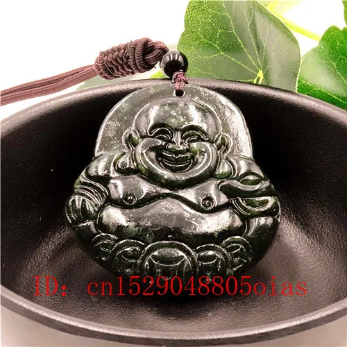 Ожерелье с подвеской из натурального китайского черного и зеленого нефрита Maitreya